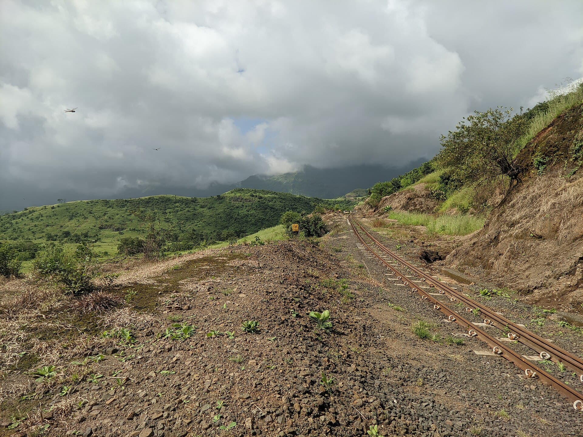 The green hills of Matheran beneath low clouds