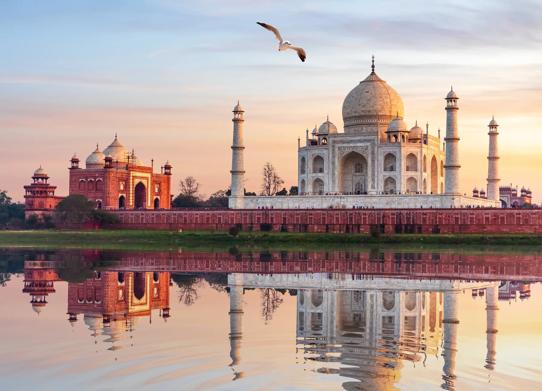 Famous Taj Mahal Mausoleum on the bank of the Yumana river in Agra India